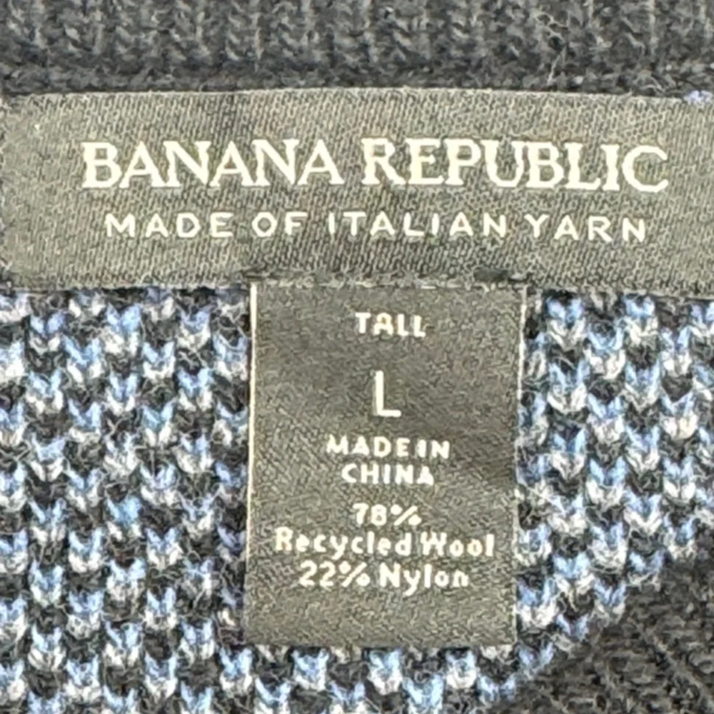 Banana Republic Men's Blue and Gray Crewneck Sweater recycled Italian wool